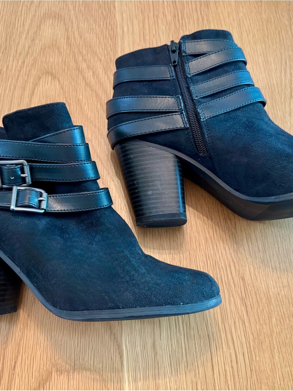 Black Suede Ankle Booties with Buckle Straps